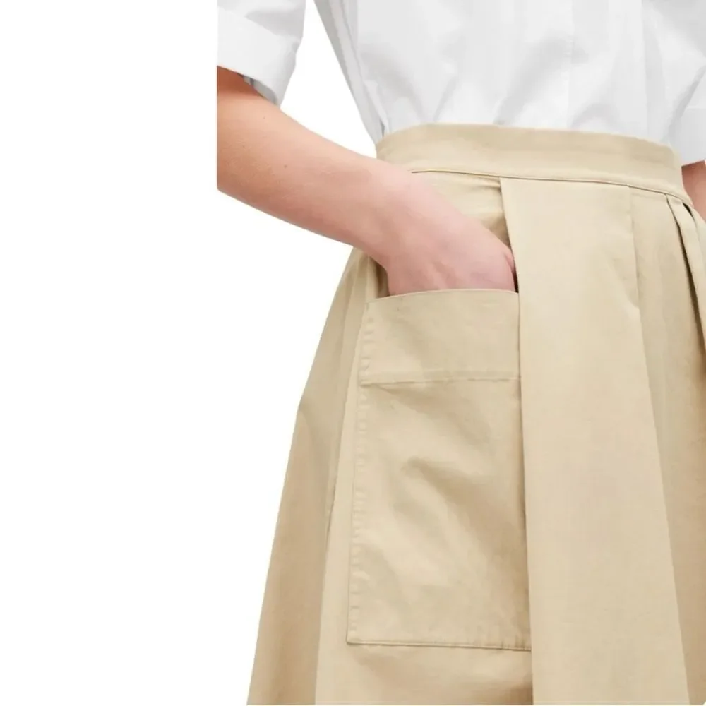 COS Beige Button-Back A-Line Midi Skirt - Size 2 - Minimalist Workwear